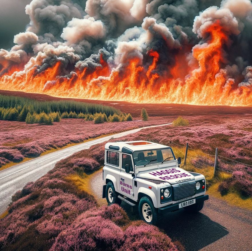 OldGreenMagic's tweet photo. Heathland fire is a major threat to haggis - injured beasties are rushed to the Burns Unit.

#haggis #BurnsNight https://t.co/2hURMbWdsv