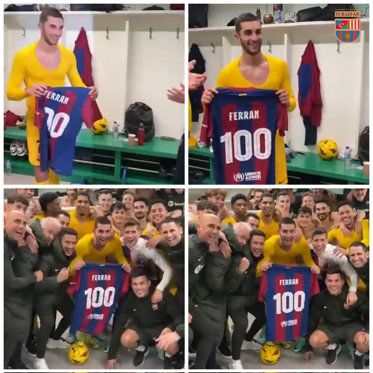📸 Barça forması ilə 100 oyuna çıxdığı üçün Ferran Torres'ə üzərində '100' yazılan simvolik forma hədiyyə edilib. #FCBAZFAN