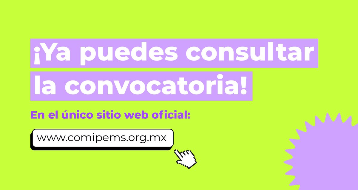 COMIPEMSOFICIAL's tweet image. ¡Hoy se publicó la convocatoria del proceso COMIPEMS 2024! Lee detenidamente toda la convocatoria para entender cada etapa del proceso.
Puedes consultarla en el sitio web oficial👉 comipems.org.mx