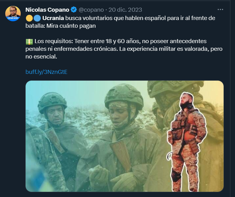 Haciendo publinotas pagadas por el gobierno ucraniano para promover el reclutamiento de latinos voluntarios

este sapo ctm no puede caer mas bajo