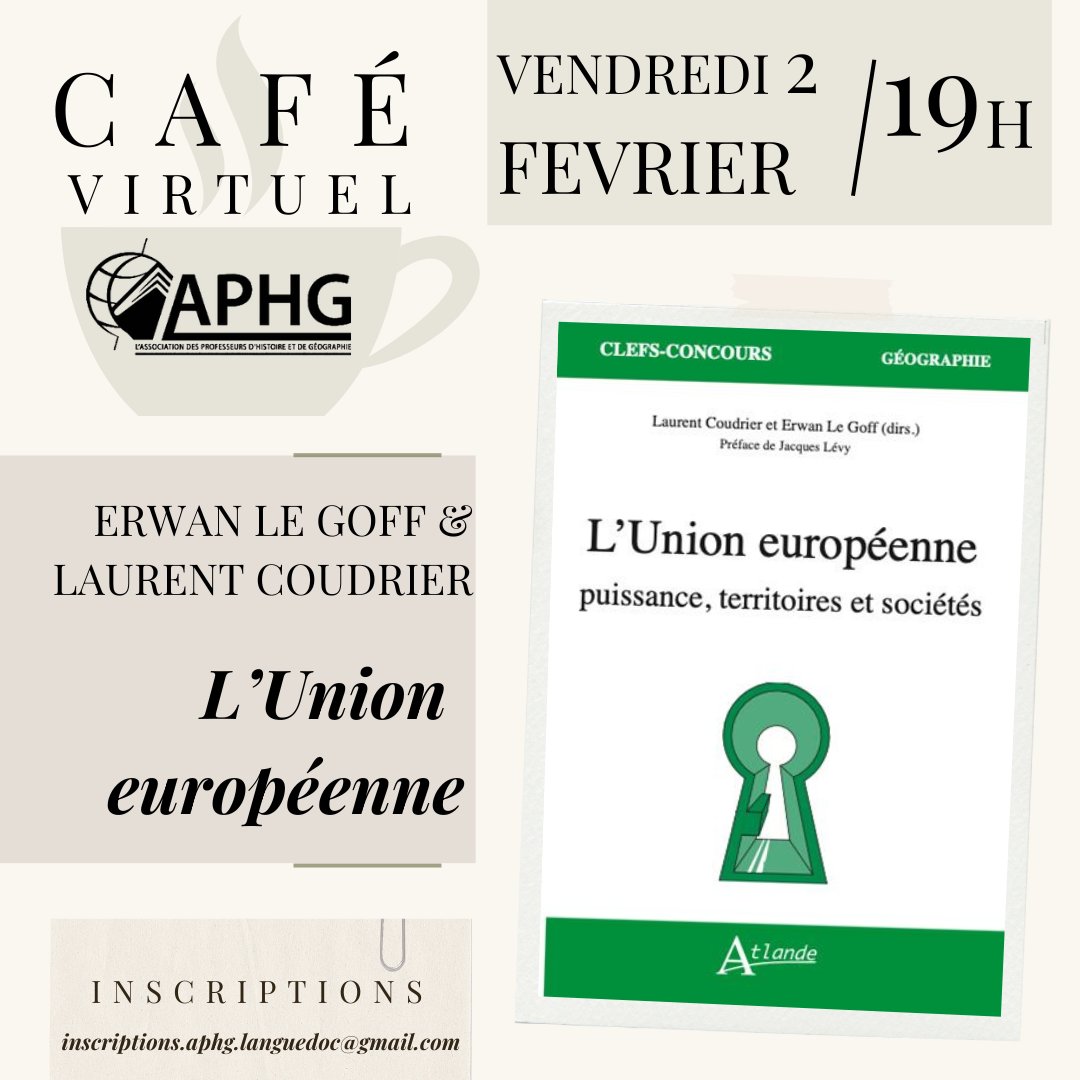 aphglanguedoc's tweet photo. 📅Notre collègue @Julbellin organise un café virtuel consacré au manuel @EditionsAtlande sur l'Union européenne avec @laurentcoudrier et @ErwanLeGoff1 au programme du concours d'entrée à @ENSdeLyon mais aussi pour préparer nos cours ! #APPLS @APHG_National @AlazardJ @sebcote34 https://t.co/BRbMatQuzE