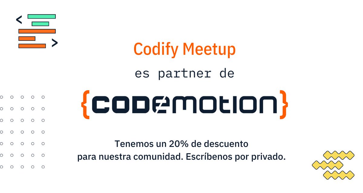 CodifyMeetup's tweet image. ¿Nos vemos en @CodemoMadrid?
¡Recuerda que la CFP de cierra en menos de un mes! Tienes hasta el 08.02.24 para proponer tu charla aquí

Y si aún no tienes tu entrada aprovecha el descuento de nuestra comunidad :D