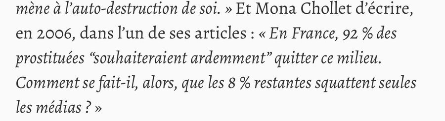 elleestcybele's tweet photo. Je suis toujours curieuse quand je vois passer des chiffres que je ne connais pas. Ici, 92 % des prostituées en France souhaiteraient ardemment cesser leur activité.
D'habitude, on cite Farley et donc 89% issu de son étude Prostitution in nine countries (mais pas en France). https://t.co/9uhNFinS4r
