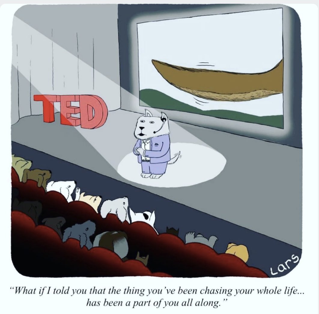 TEDchris's tweet image. Fantastic cartoon by @larskenseth.  Funnily enough, I think it’s profoundly true. If by ‘tail’ you mean your hidden kindness superpower.  #infectiousgenerosity