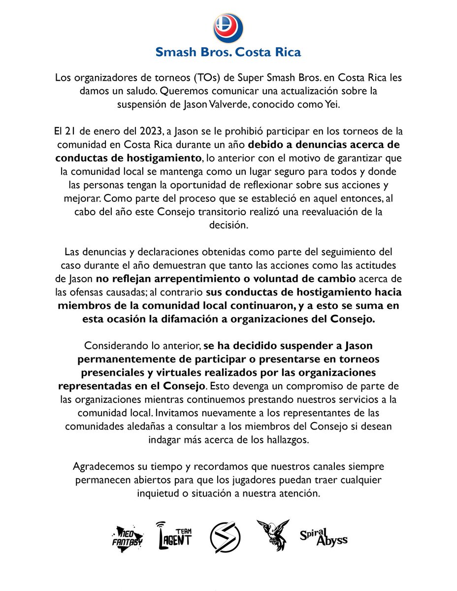 COMUNICADO OFICIAL 

Yei está baneado permanentemente.

Más detalles en la imagen.