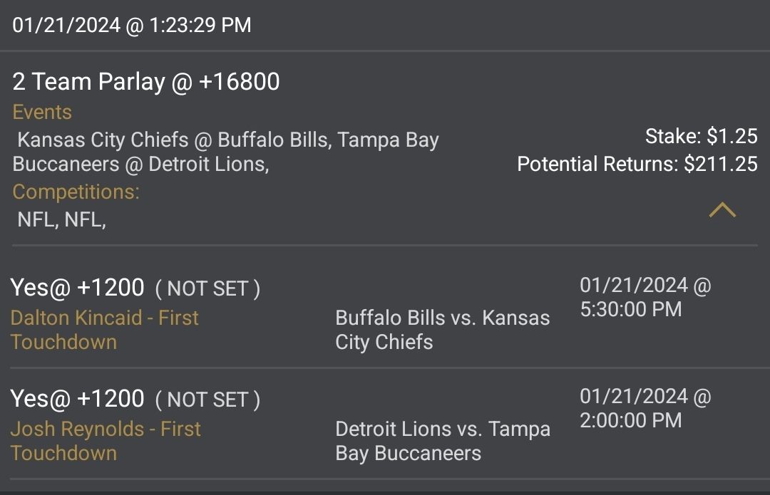 Josh Reynolds First TD ✅️
Kincaid you better come thru 🤣
$1.25 > $211.25 💰 LET'S GO!!!