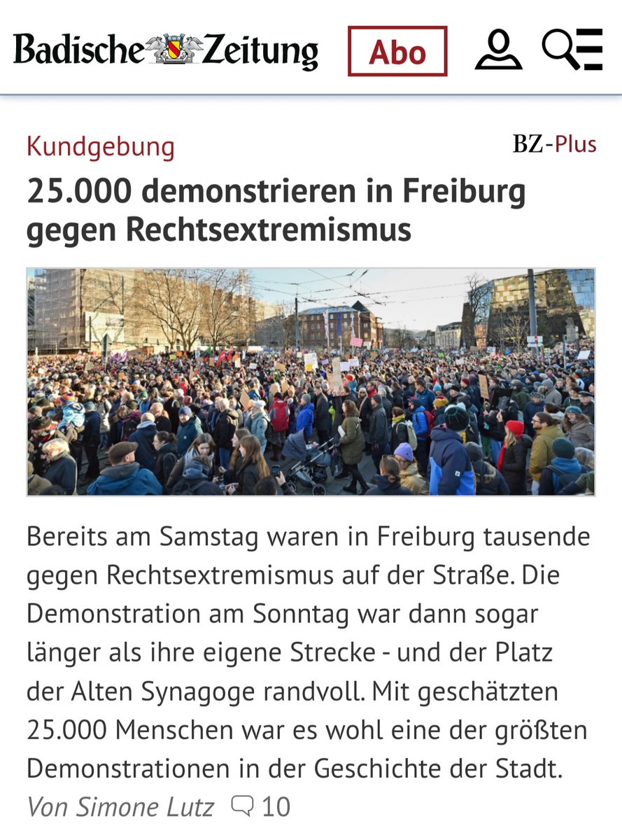 Danke, Freiburg ❤️ badische-zeitung.de/25-000-demonst… #noafd #keinenmillimeternachrechts #FCKNZS