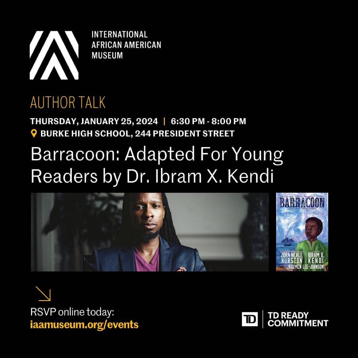 ibramxk's tweet photo. I am proud to partner with the new International African American Museum in Charleston, South Carolina, on a tour event for #Barracoon. This must see museum was built on the site of a former shipping pier known as Gadsden’s Wharf where countless ships unloaded tens of thousands of enslaved Africans. Possibly even one of my ancestors.
One of the last known persons of African descent to be taken from Africa, enslaved, and forced to come to the United States was Cudjo Lewis, who tells his life story in Barracoon through Zora Neale Hurston. I’ve adapted this book for young people and I’m thrilled to speak about it in Charleston, hosted by the International African American Museum.
The event will be on January 25th at 6:30 pm at Burke High School. I’ll be in conversation with Thelisha Eaddy.
Tickets: https://t.co/1xjmROtc6R