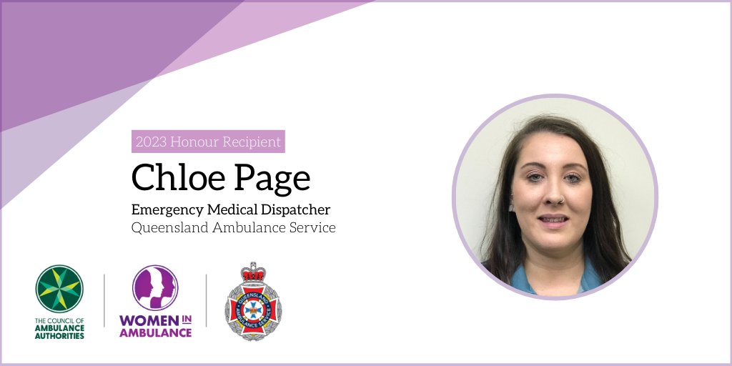 Today we congratulate Chloe Page from Queensland Ambulance Service as a 2023 CAA Women in Ambulance Honour Recipient 💜 To read Chloe's full biography and those of our other 2023 CAA Women In Ambulance Honour Recipients, please visit: loom.ly/oUh1Ivw #WomenInAmbulance