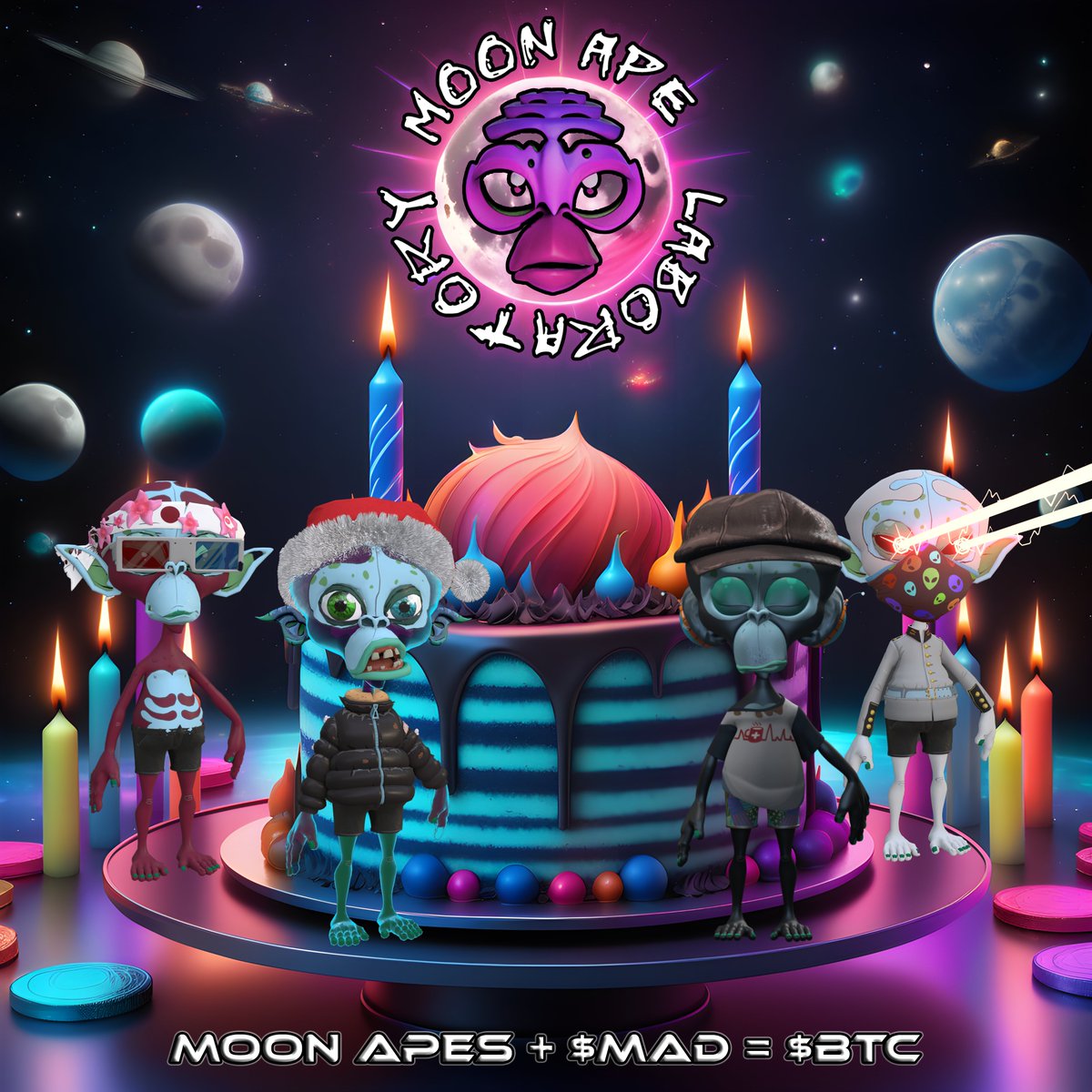 MoonApeLab's tweet image. 🥼 Moon Ape Lab Alpha 2024 tl;dr 🧪 

We dropped a few birthday presents on our holders 🎂

Alpha: Moon Apes + $MAD = $BTC 

- Holders soft stake to earn claimable $MAD 
-ALL royalties swapped from $ETH to $BTC
- $MAD paired with $BTC
- Launch Q2, 2024

All Royalties go back to…