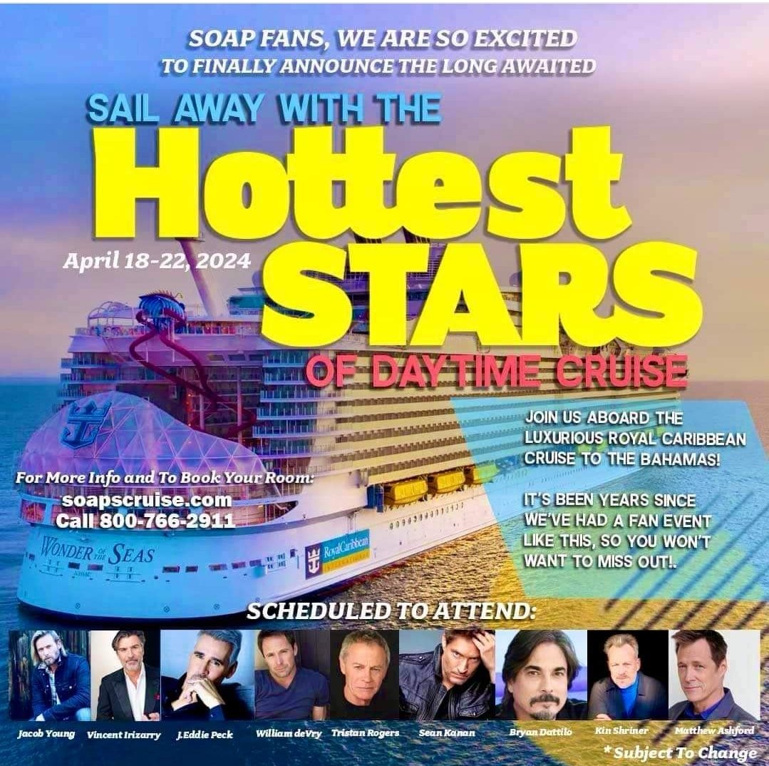 Only 10 days left to secure passage on this wonderful Bahamas cruise w/ some of our fave Daytime Soap Stars! Come enjoy 4 nights in the Caribbean, 2 ports of call, plenty of meet and greets, pics, karaoke, and some fun in the sun! 🌞🍹😎 GO TO: SOAPSCRUISE.COM 🛥🌞😎🏖