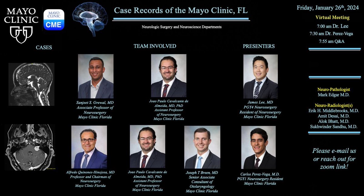 Another exciting session of our MCF case records conference coming up next Friday @7AM with two great cases featuring our multiD team! @DoctorQMd @joao_p_almeida @SeizureSurgeon @carlosperezv @MayoClinicNeuro @mayoflnsgyres @missionbrainorg @diogo_mgarcia @ManuelaAB99