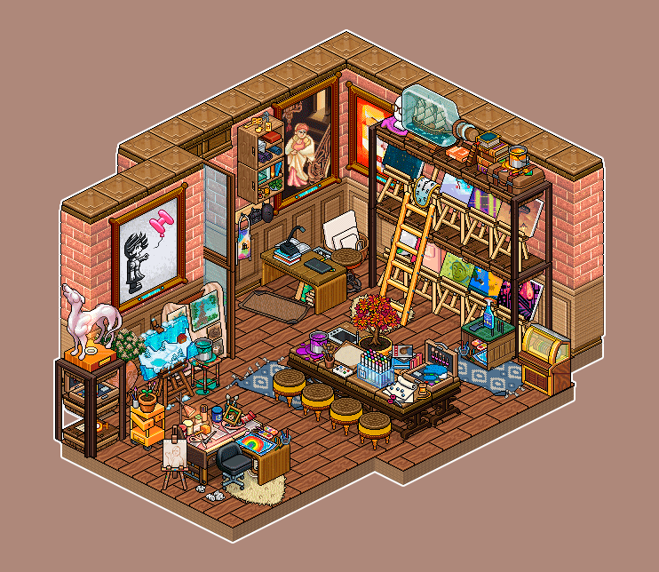 hbdesgosto's tweet photo. 🎨 Little artsy atelier

(in reality, just wanted a room to display my easels)
:roomid 152324530
_
#Habbo @Habbo @HabboNFT https://t.co/HcWfMFCNKa