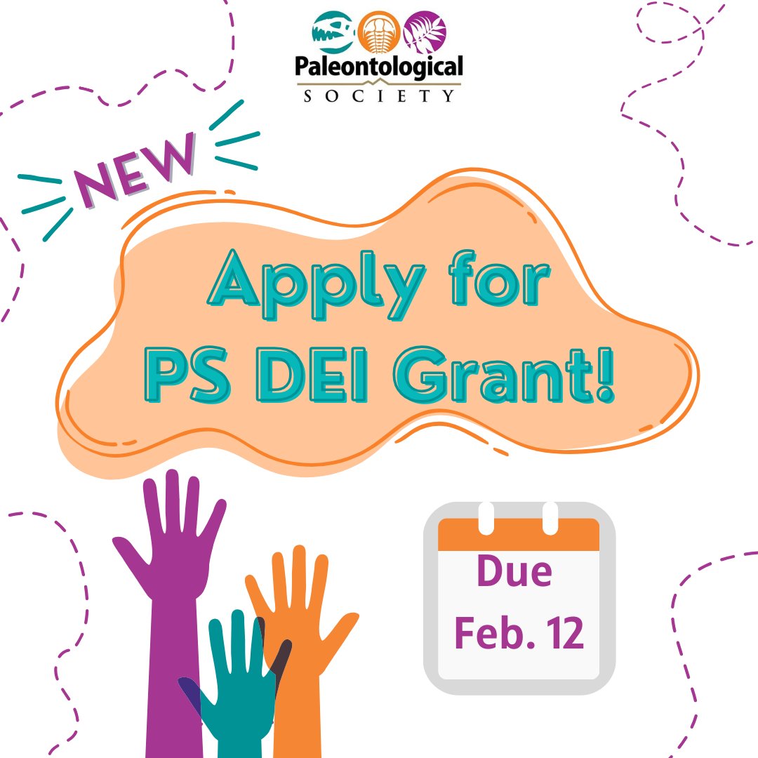 Apply now for the PS DEI Grant!✨The PS is pleased to fund this new opportunity – 5 grants of $500 for initiatives in paleontology that will aid our members in increasing diversity and removing barriers to careers in paleontology.👩‍🔬🦖 Due Feb. 20!🚨 Link: forms.gle/S7jwfVhMQeFDqR…