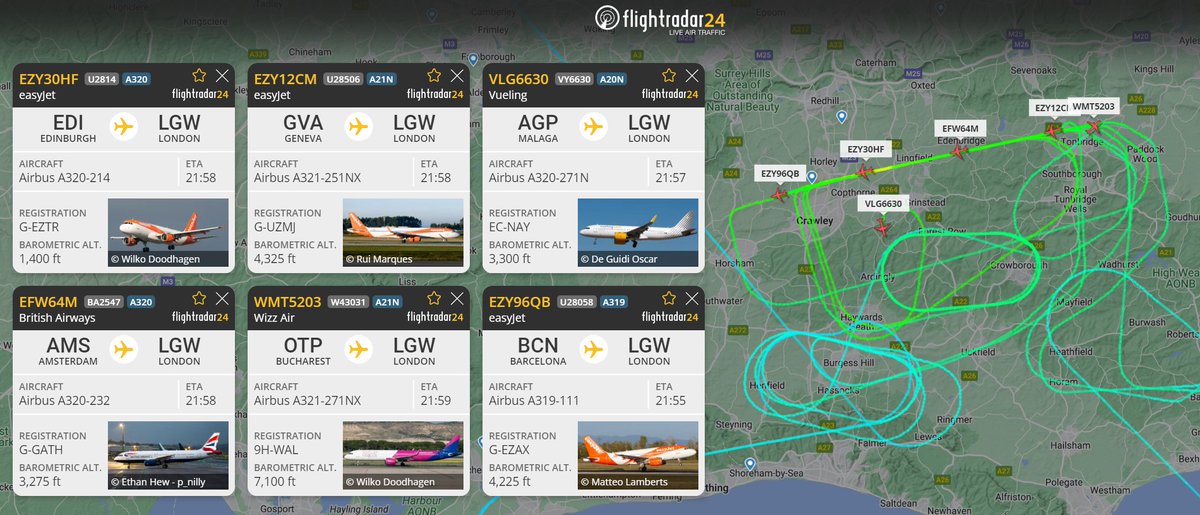 flightradar24's tweet image. Meanwhile at Gatwick airport...