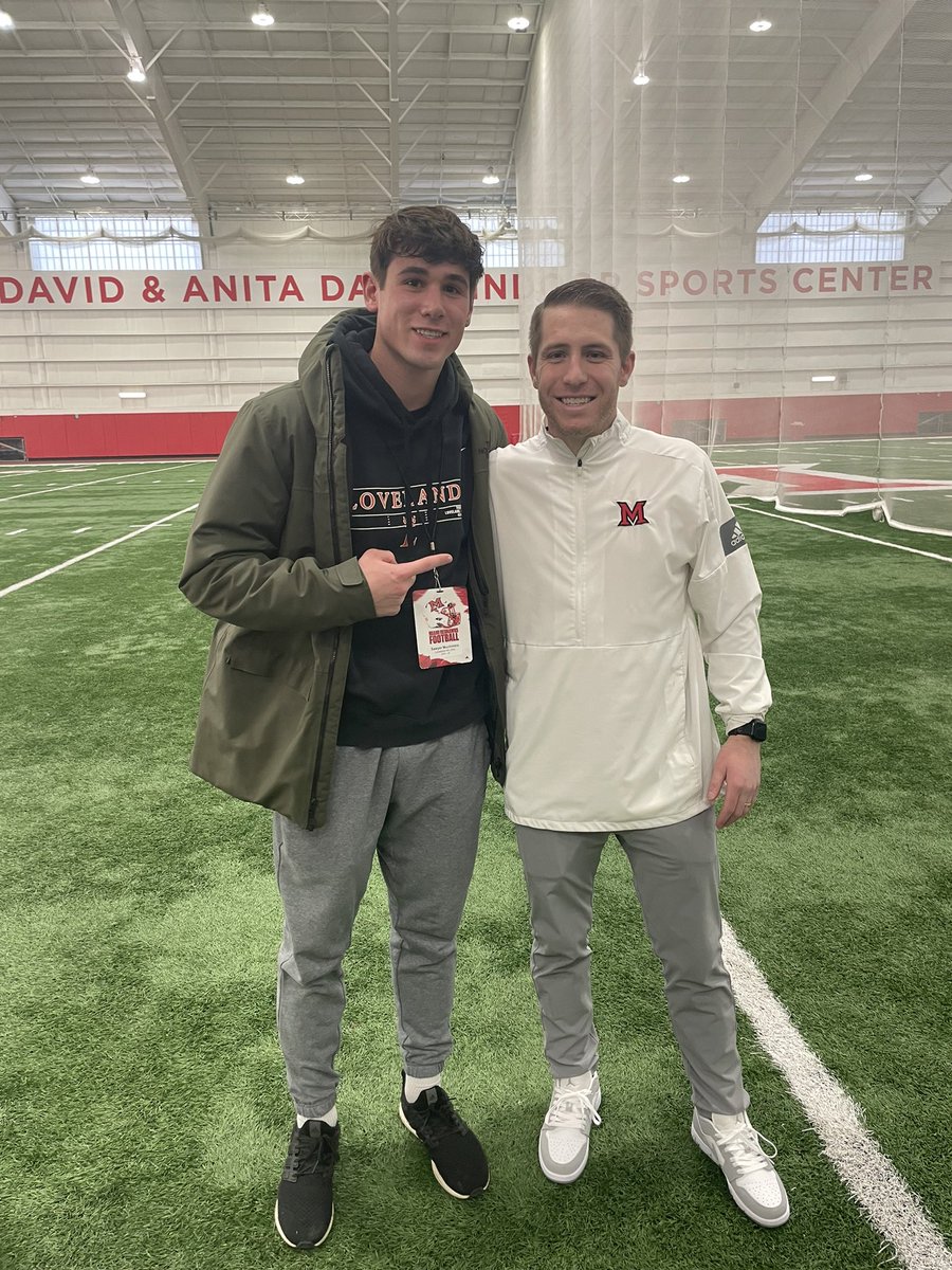 SawyerMuchmore's tweet photo. Huge thanks to @MiamiOHFootball for such an amazing JUNIOR DAY! I learned a lot of great things about the Coaches and the Campus! Can't wait to be back up again soon to see the MAC champs!🔴⚪️
@Coach_JoeBowen
@CoachBrechin @Martin_Miami_HC @RedHawksRecruit @LHS_TigerFB https://t.co/dBnfMJdnrB