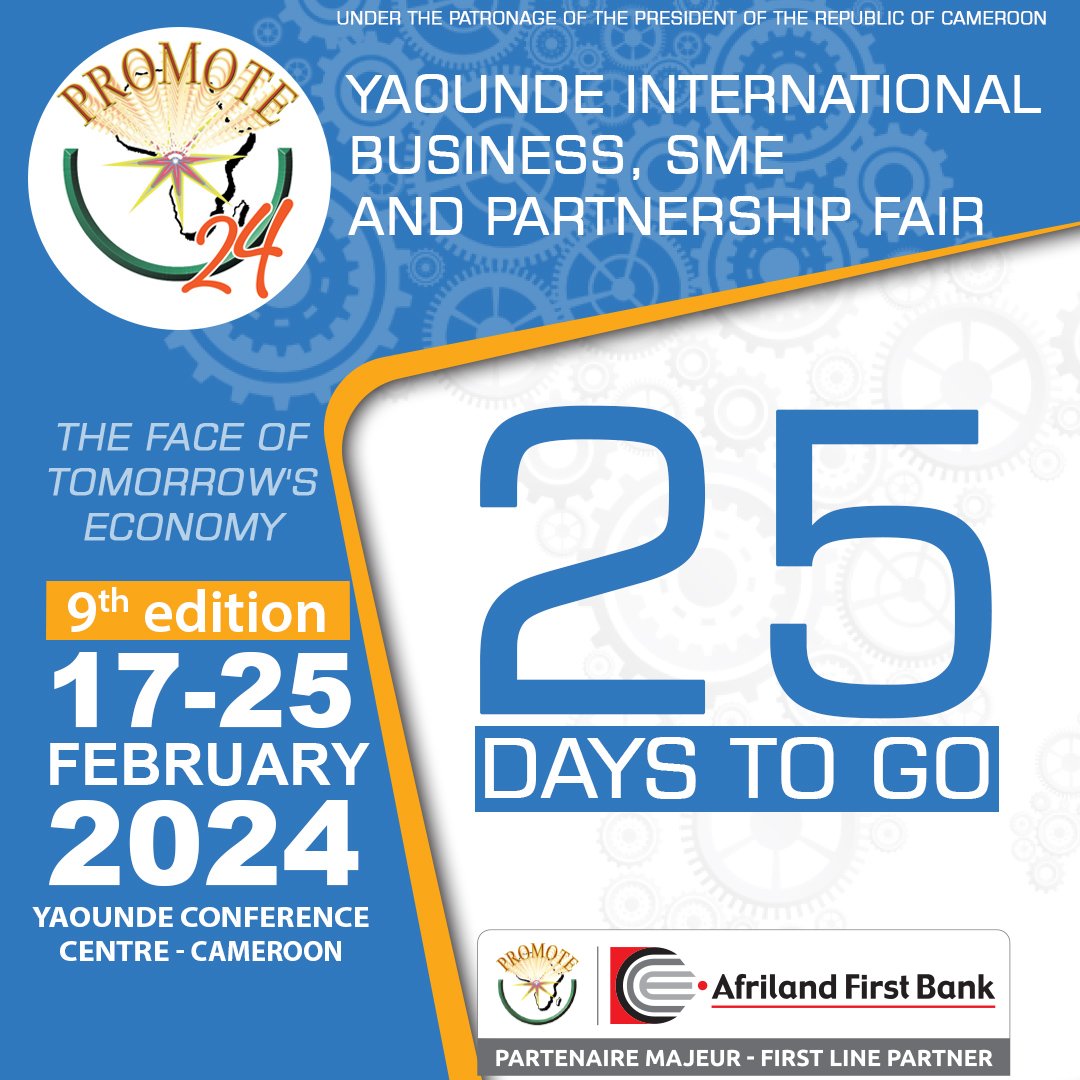 SalonPromote's tweet photo. Dans 25 jours, PROMOTE, le plus grand salon de business en Afrique Centrale, ouvrira ses portes.
=====
In 25 days' time, PROMOTE, the biggest business fair in Central Africa, will be opening its doors.

https://t.co/5YACwaxugr https://t.co/4ANdsabEI7