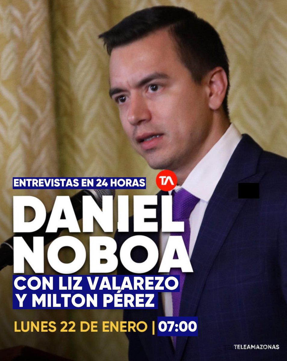 #Exclusiva | Un diálogo con el presidente de Ecuador, <a href="/DanielNoboaOk/">Daniel Noboa Azin</a>. 

Este lunes 22 de enero, a las 07:00, con @lizvalarezo y @miltonperezsh.

Entrevistas en #24Horas por Teleamazonas

teleamazonas.com