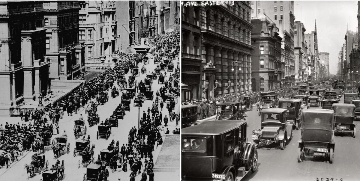 Fifth Avenue, in 1901 vs 1913. The Horse, like Gold, was the standard for 5,000 years. Then in a space of 12 years ... no more horses. Bitcoin.