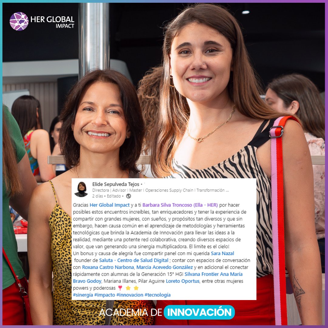Herglobalimpact's tweet photo. Gracias a las alumnas de la Academia de Innovación. 48 horas de perspectivas y herramientas para su crecimiento personal y profesional 👩💼. ¡POSTÚLATE hasta el 30 de enero y obtén un 10% de descuento extra en la beca asignada!

👉 https://t.co/lgPMBgNFoq https://t.co/O4dxLX3rnW