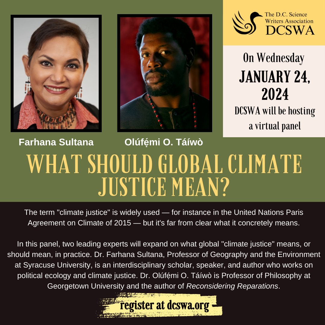 great short overview 'CLIMATE IS A JUSTICE ISSUE' say @NaomiOreskes to @PlanetCritical_ @CrisisReports ➡️ Join @Prof_FSultana & @OlufemiOTaiwo free zoom event Jan 24th 6:30pm (est) ➡️ What Should Global Climate Justice Mean? register here dcswa.org/event/what-sho…