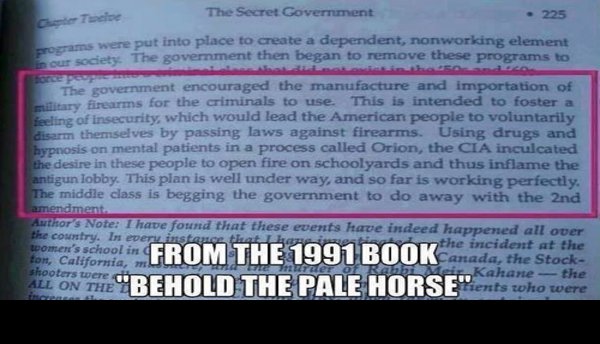 CIA's #OrionProject
Creating school schooters.

Our beloved #WilliamCooper:

'Using drugs and hypnosis on mental patients in a process called Orion, the CIA inculcated the desire in these people to open fire on schoolyards and thus inflame the anti-gun lobby.
 (William Cooper,