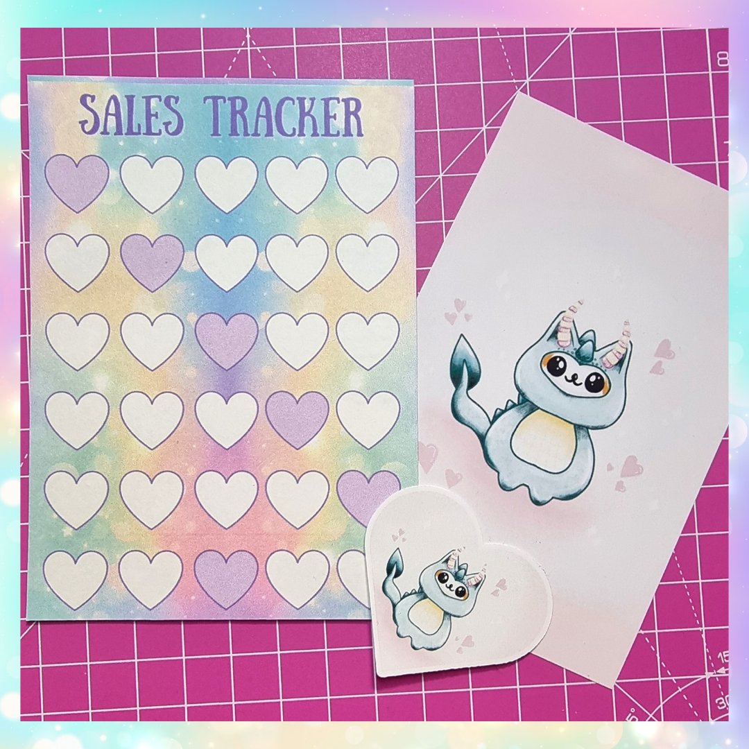 I finally made my own sale trackers 💜 if a sale lands on a purple heart, that person will get a mystery freebie with their order 💜

Plus, every order that goes out from today will get my new special edition print and matching sticker 💜 
#craftyjujudesigns
#smallbusiness #cats