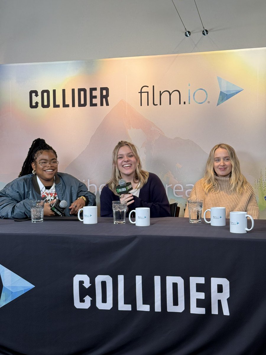 Collider's tweet photo. The director and cast of My Old Ass is in our studio at #Sundance! Director Megan Park, Maisy Stella, and Kerrice Brooks are here to chat about their movie. https://t.co/bvbLgSoCq6