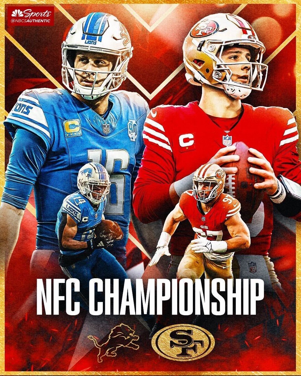 NBCS49ers's tweet photo. BREAKING: The 49ers will face off against the Lions in the NFC Championship Game on Sunday at Levi's Stadium 🏆

Read more: https://t.co/q1ZD7jsp1P https://t.co/3O5rQeaLaH