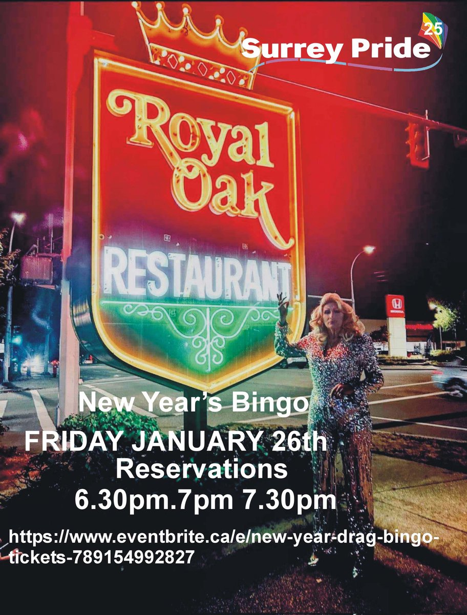 New Year Drag Bingo

Date: Fri, Jan 26 • 18:30 PST

Location: 15336 Fraser Highway, Surrey, BC V3R 3P5

eventbrite.ca/e/new-year-dra…