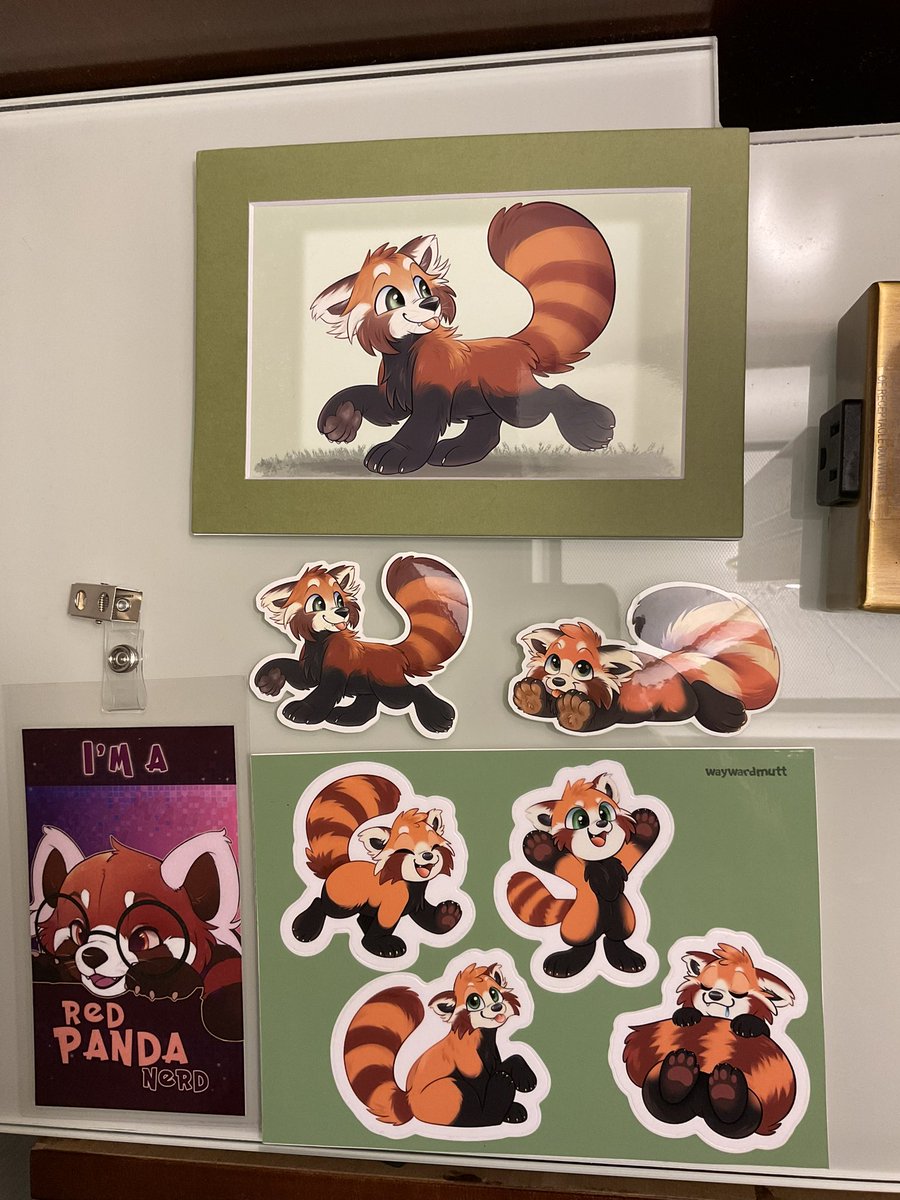 I got “I’m a Red Panda” Badge at the very end of #ANE2023 minutes before closing, so I didn’t remember who the artist was! But I saw them again today, they are @KingSabear Saba Illustration The other badge @MADSHYARTS other art/stickers @waywardmutt Love their stuff! #ANE2024