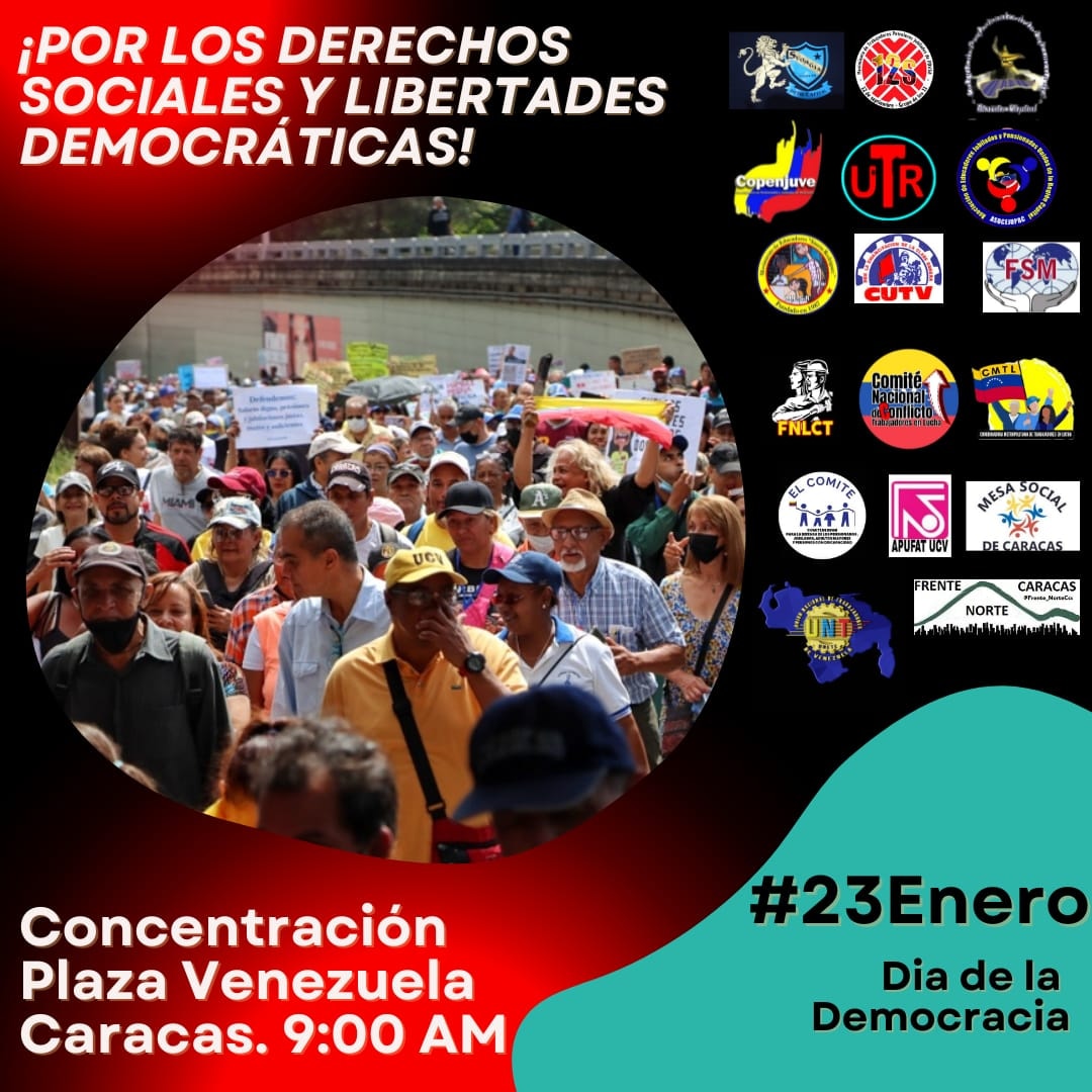 El magisterio #PaLaCalleEl23 ¡Por los derechos sociales y libertades democráticas.
#LiberenAVictorVenegas
En Caracas Plaza Venezuela, 9am