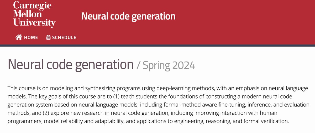Sean Welleck (@wellecks) on Twitter photo Teaching a new course on Neural Code Generation with <a href="/dan_fried/">Daniel Fried</a>!
cmu-codegen.github.io/s2024/
Here is the lecture on pretraining and scaling laws:
cmu-codegen.github.io/s2024/static_f… Teaching a new course on Neural Code Generation with <a href="/dan_fried/">Daniel Fried</a>!
cmu-codegen.github.io/s2024/
Here is the lecture on pretraining and scaling laws:
cmu-codegen.github.io/s2024/static_f…