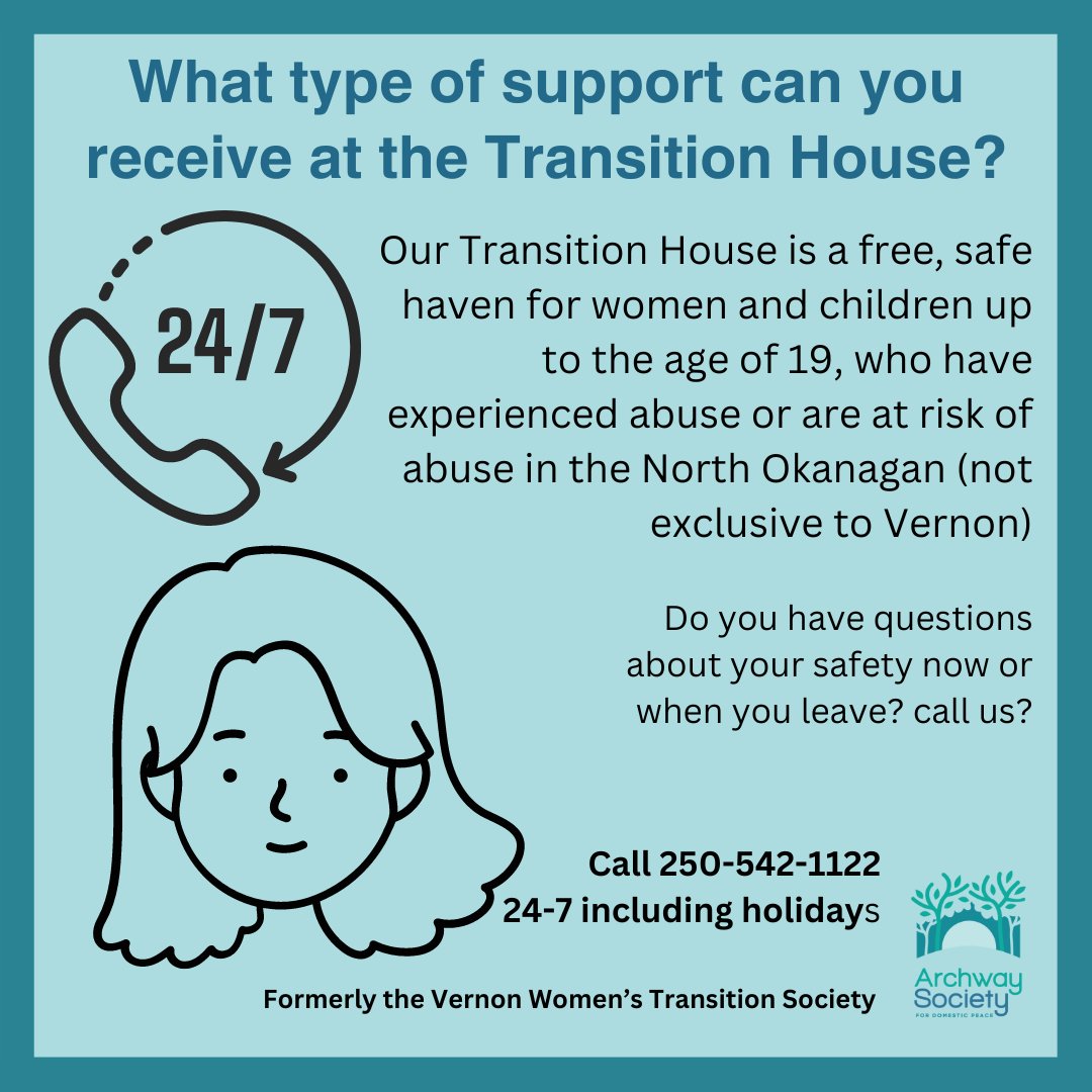 At the Transition House we provide free, safe, temporary 24/7 shelter typically for 30 days, and any and all women and their children living throughout the #NorthOkanagan. 
If you are thinking of leaving, call our trained staff  24/7 at 250-542-1122 #Lumby #Enderby
