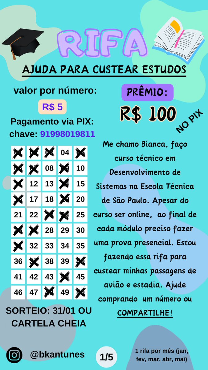 porloixe's tweet photo. Faço curso técnico em Desenvolvimento de Sistemas pela ETEC SP, preciso fazer uma prova presencial ao final de cada módulo. Moro em Ananindeua-PA e tô fazendo essa rifa pra ajudar nos custos com passagem! Quem puder ajudar, agradeço! https://t.co/AOpN8uFY9K
