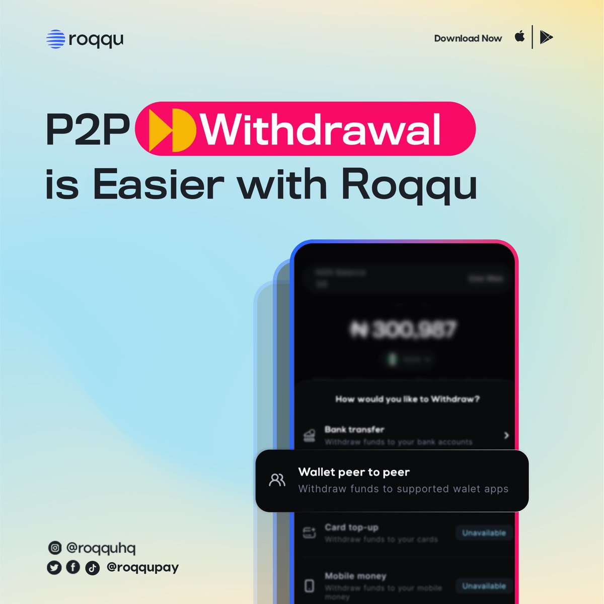 Start your week right with Roqqu! Our P2P withdrawals are simple,  convenient and secure. Easily withdraw your fiat directly to your Bank  account in seconds ⏰ Choose Ease! #TradeSeamlesslywithRoqqu #Crypto  #Bitcoin #P2P