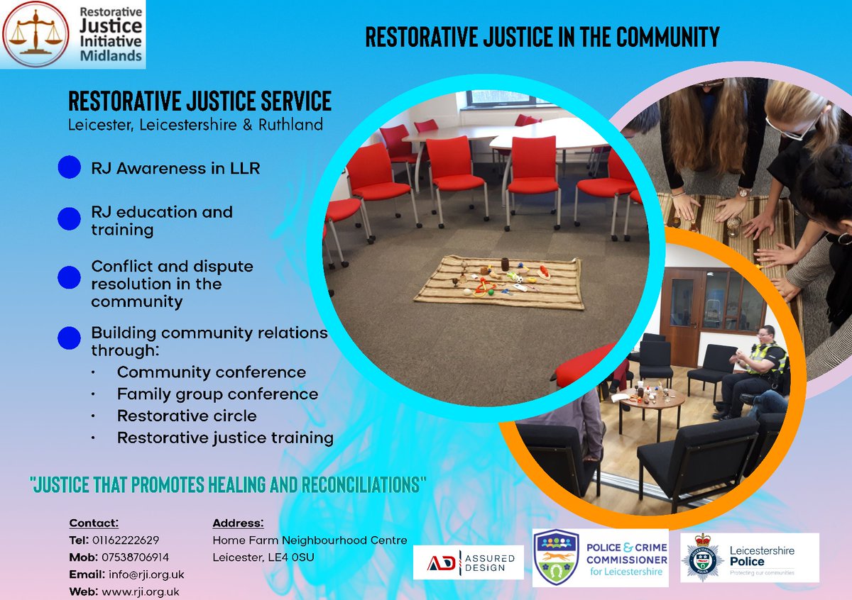 Our Restorative Justice in the Community supports @Rupert_Matthews @LeicsPCC crime plan to make all neighbourhood in LLR safe. We are raising awareness of RJ as a mechanism to promote peaceful resolution of Conflicts and ASB. Working @leicspolice