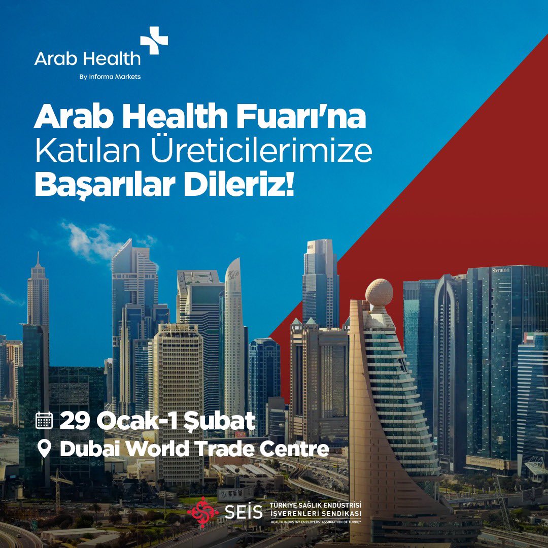 Arab Health Fuarı'na katılan üreticilerimize başarılar dileriz.

29 Ocak-1 Şubat
Dubai World Trade Centre

@mixtamedical @ERTUNCOZCAN @etkintibbi @idolcerrahi @MediteraHealth @OrubaTechnology @tesamedikal @ArabHealthMag 

#fuar #medikalürün #arabhealth #sağlık #dubai
