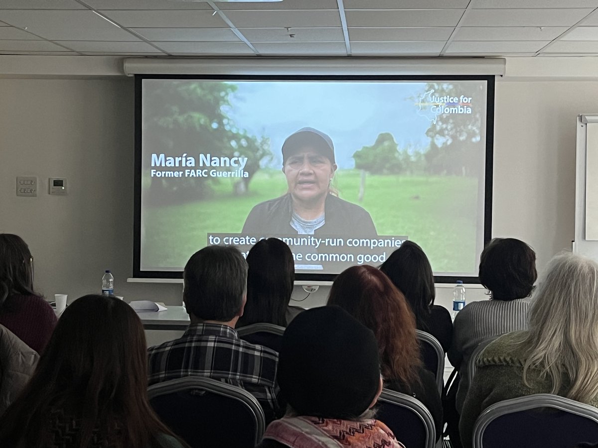 Excellent JFC seminar at London's @LatAmericaConf on Saturday. Our speakers were consul @M_RojasI, @GFTU1 general secretary @GawainLittle, @cutcolombia youth director @lina_montilla + former FARC guerrilla María Nancy to discuss hopes for peace + social justice. Thanks to all!🇨🇴