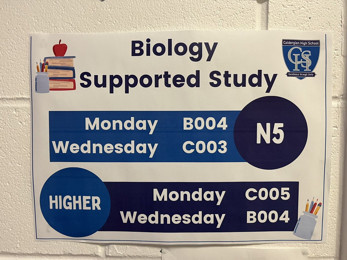 A reminder of our supported study sessions on offer for senior pupils 📖