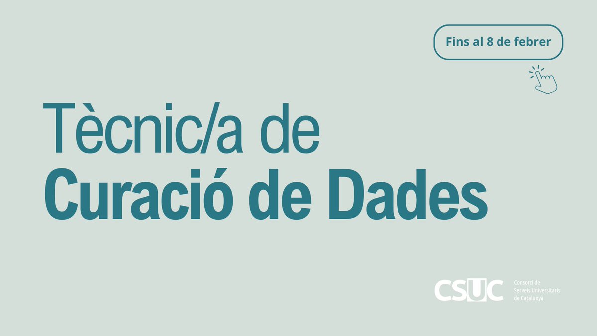 CSUC_info's tweet image. #OfertaLaboral al CSUC!
Busquem una persona per a la curació de dades. Aplicacions obertes fins al 8 de febrer. #DataCurator #feina
Requisits i funcions a 👉 csuc.cat/ca/treballa-al…