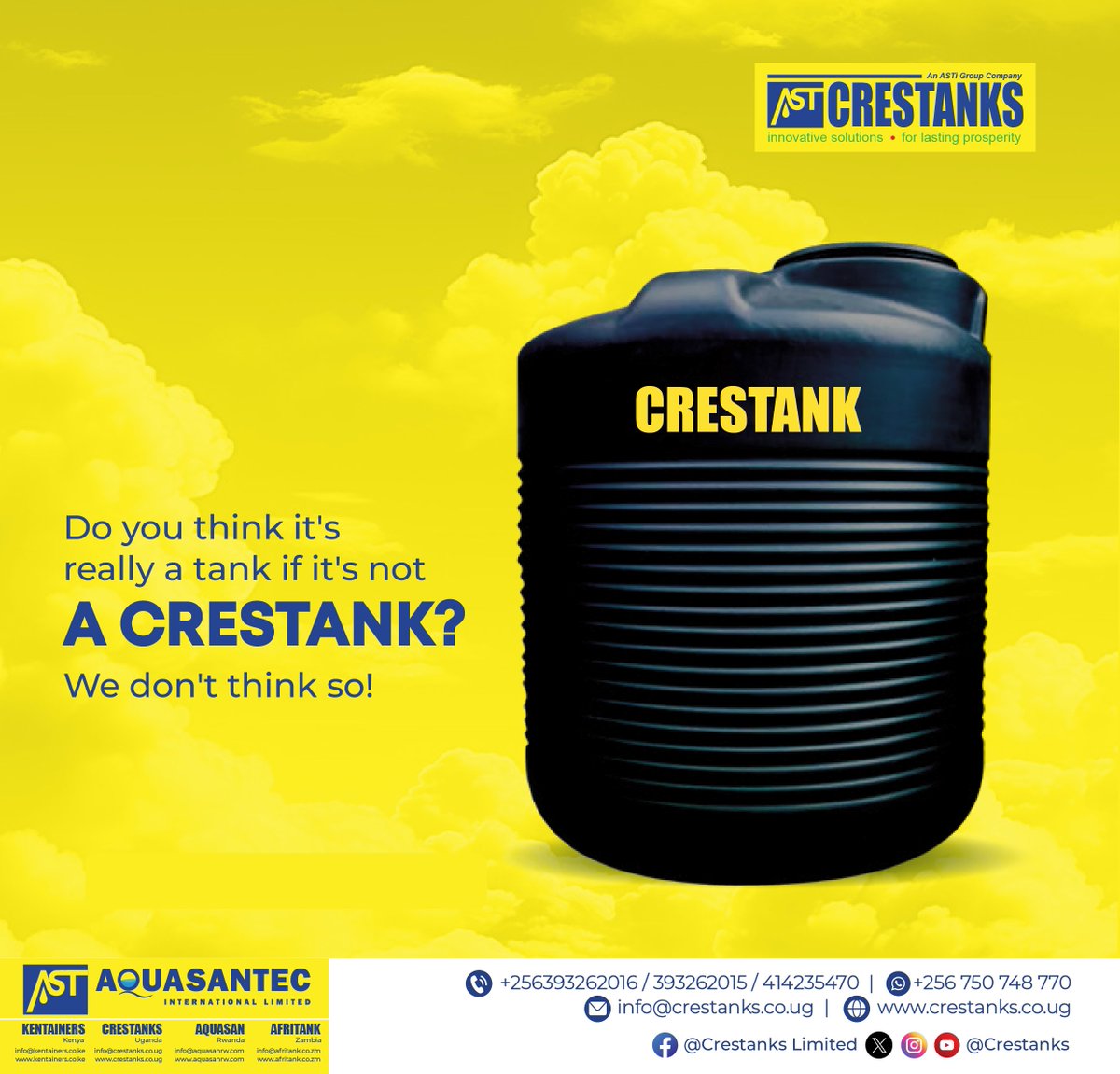 Take our word for it, the only tank you need is a CRESTANK!

Contact us on 0750748770 to place your orders.

#Crestanks #plasticproducts #watertanks