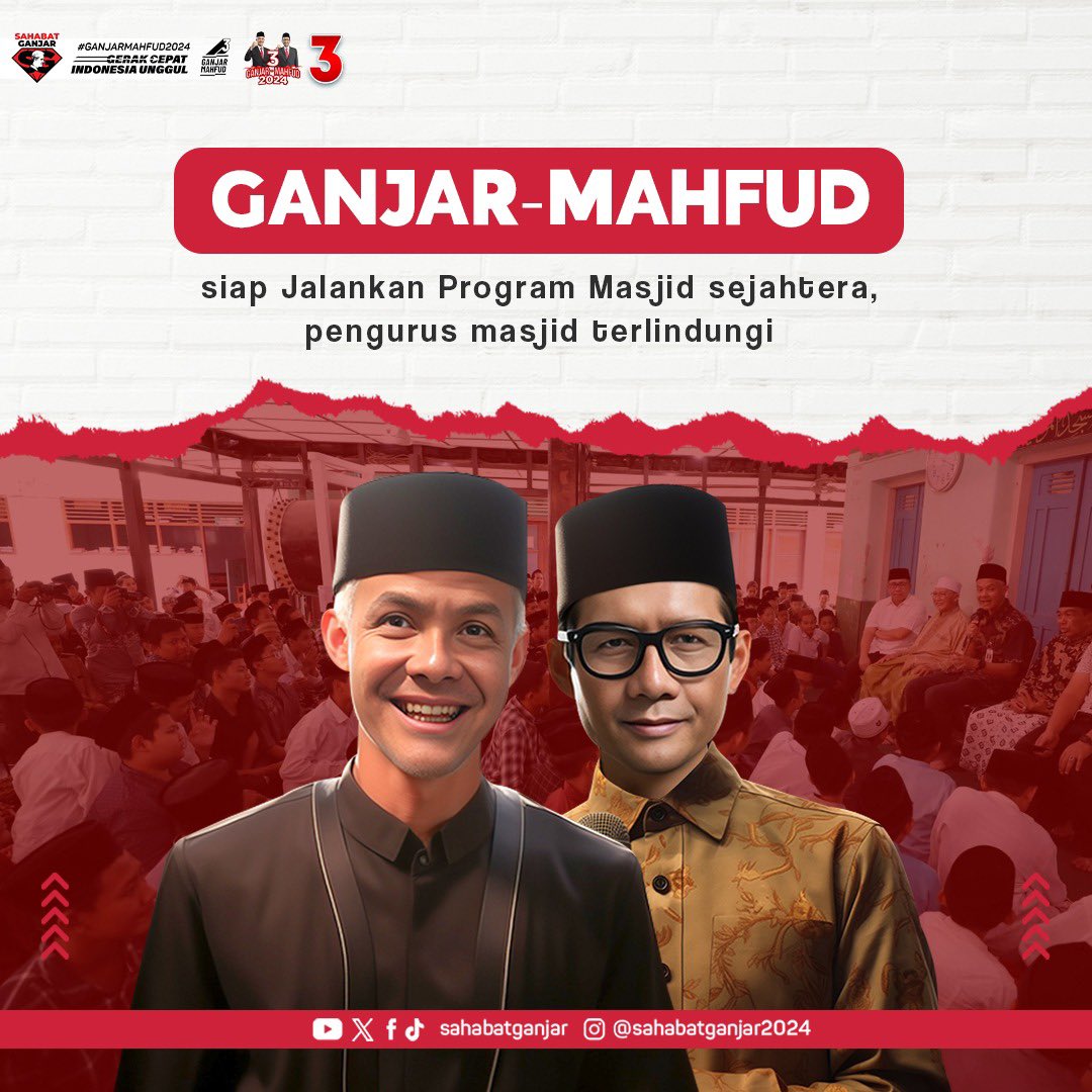 Ganjar-Mahfud menunjukkan kesiapan mereka untuk memberikan kesejahteraan bagi berbagai kelompok masyarakat di Indonesia, salah satunya adalah pengurus masjid. 

Program unggulan mereka melibatkan pemberian dukungan finansial dan fasilitas lainnya kepada pengurus masjid,