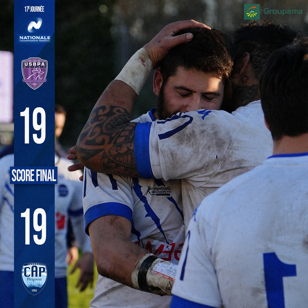 Le CAP ramène deux points bien mérités suite à leur rencontre à l'extérieur face au <a href="/USBPA_Rugby/">USBPA Rugby - Bourg-en-Bresse</a>

Place à un peu de repos avant le match contre Vienne le 10 février prochain !

#Gocap #Rugby #Nat1 #Perigueux #Dordogne