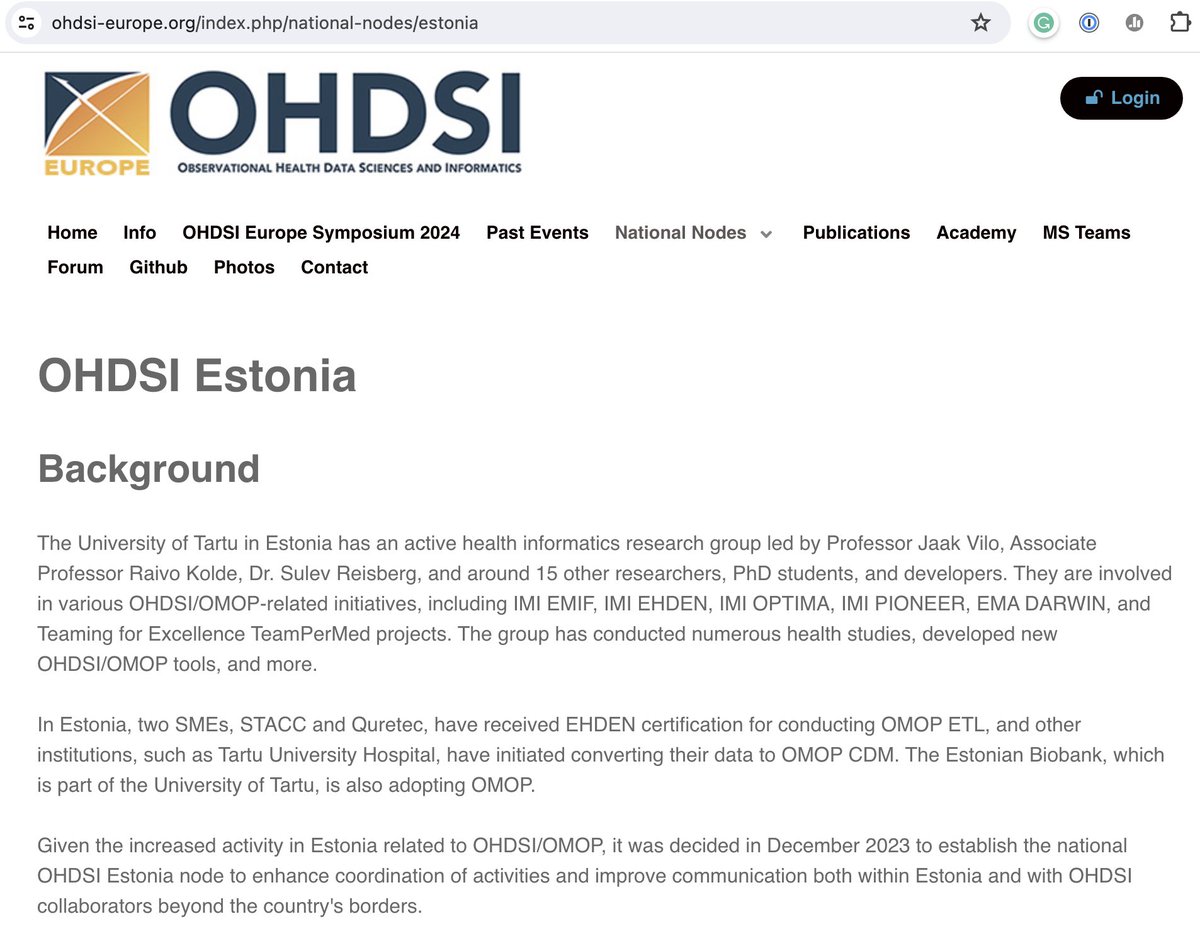 Estonia is now an official member of the @OHDSI,  led
by @sulevreisberg and @rkolde_rk. Working hard to benefit science with more and better real world health data. Yes, we have PhD positions available :)  

ohdsi-europe.org/index.php/nati…
#ohdsi @IMI_EHDEN @OPTIMA_oncology #teampermed