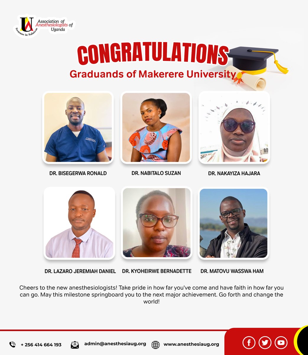 Saluting the newest anesthesiologists for their remarkable journey and achievements! @baka_bk @RonaldBisegerwa @WasswaHam @jerryShoo1. Walk into the future with confidence, ready to make a lasting impact. Cheers to your success!