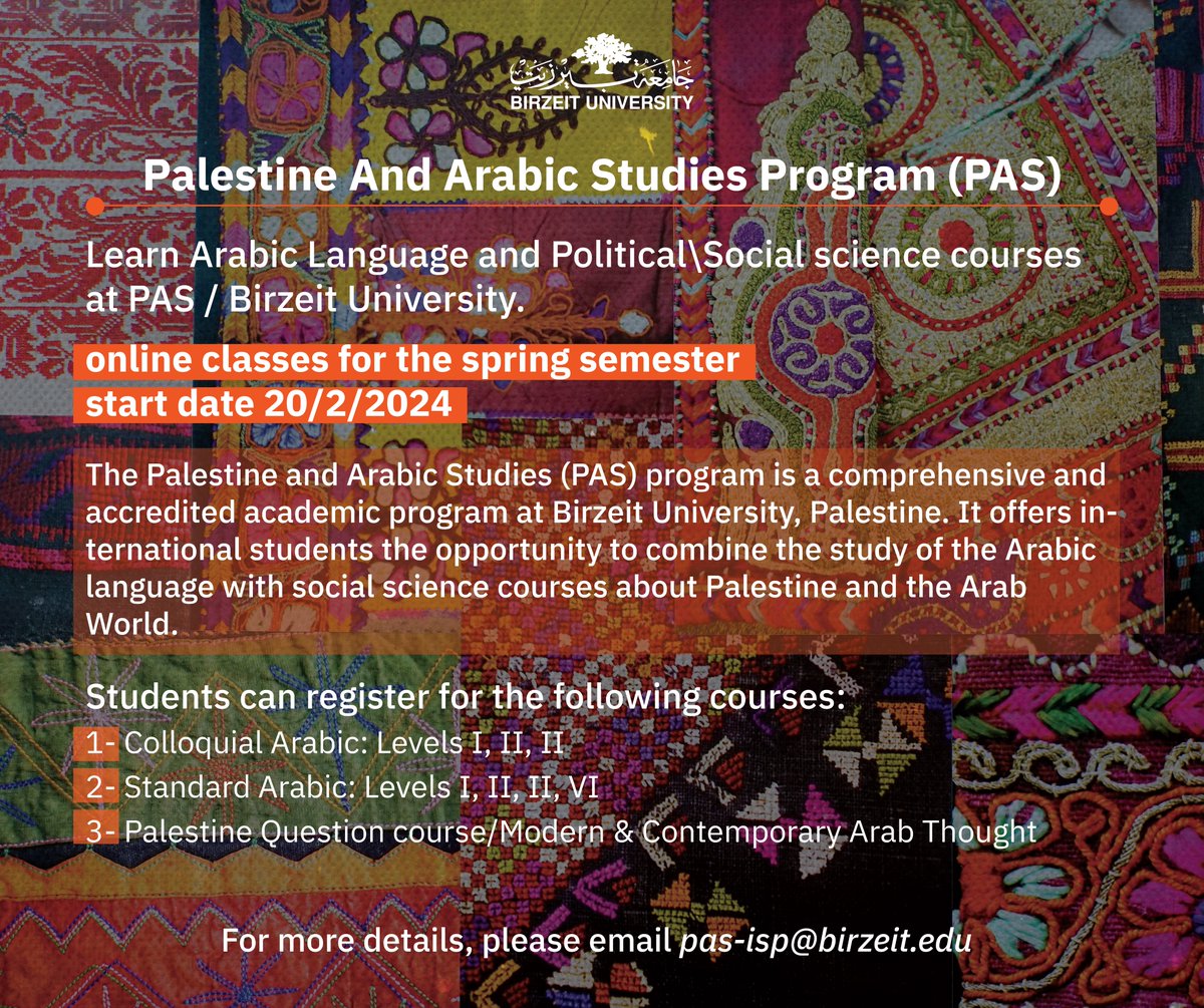 Join PAS this spring for online classes. Apply now through this application link: ritaj.birzeit.edu/be1/en/admissi…