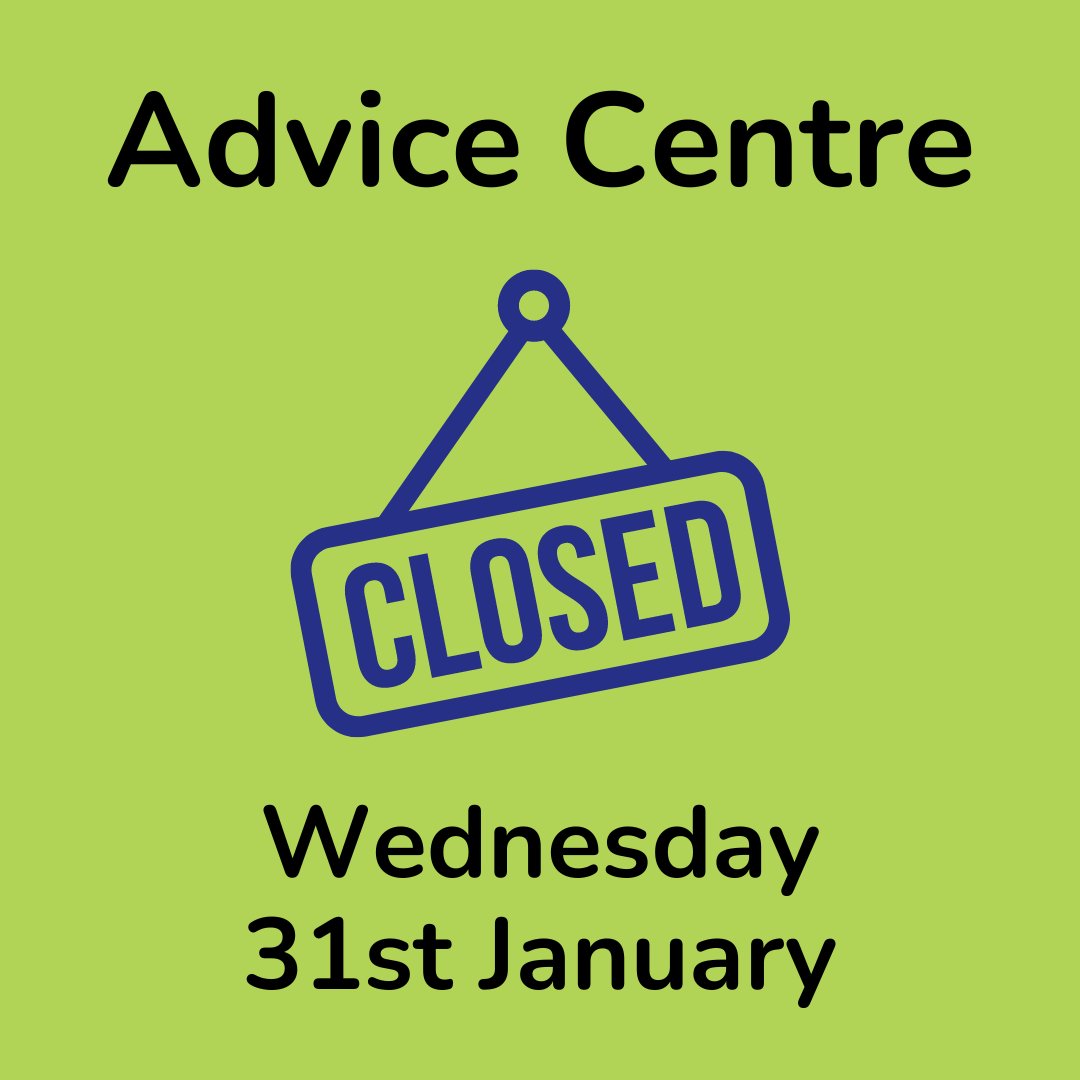 ⛔ A heads up that due to staff training, our Advice Centre will be closed this Wednesday.

We are open as normal for the rest of the week. See our opening times and more information on our website: nolimitshelp.org.uk/advice-and-wel…