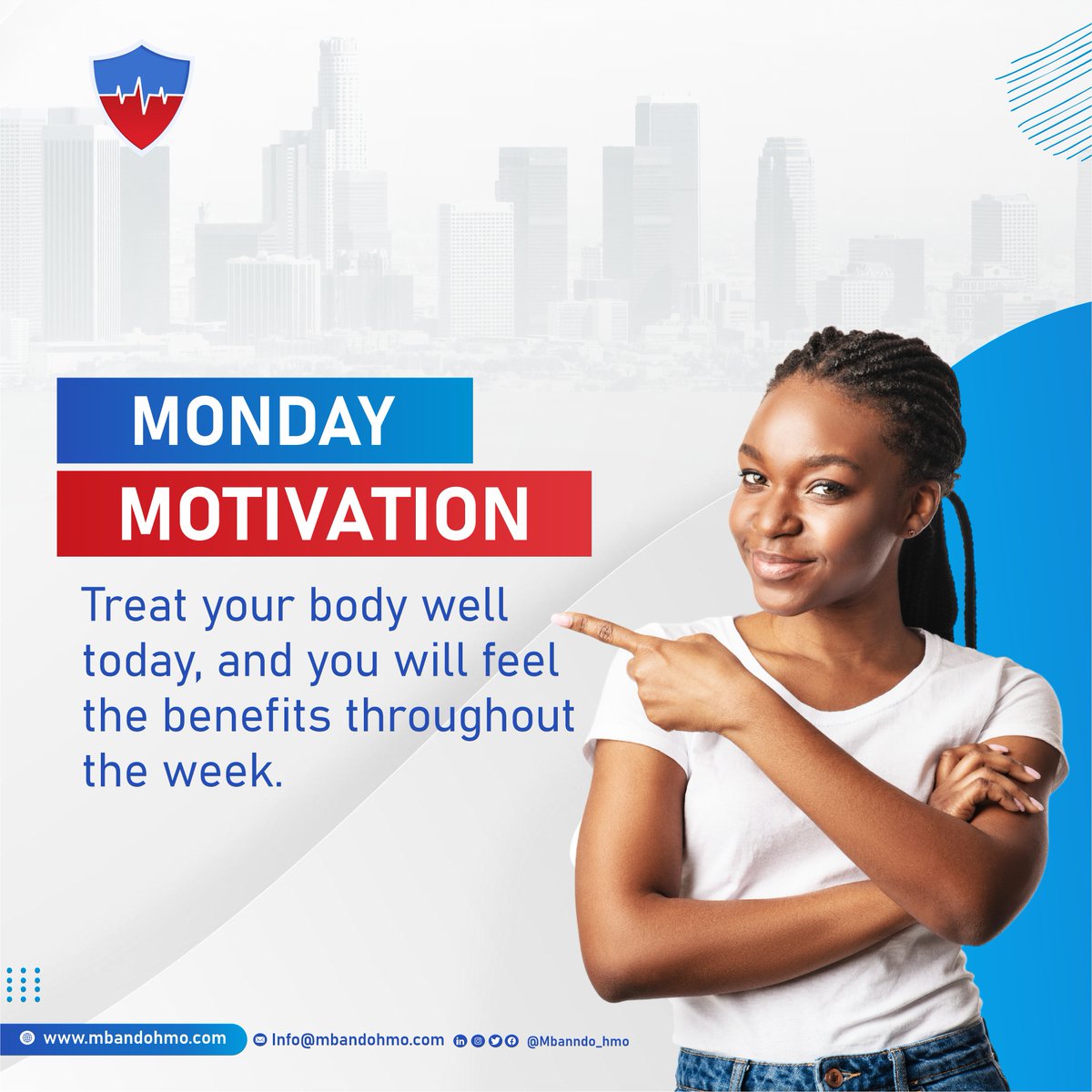 MONDAY MOTIVATION
Treat your body well today, and you will feel the benefits throughout the week. 
#mondaymotivation #healthyhabits #selfcareeveryday #bodymindbalance
#healthfirst #weekofwellness #mbandohmo #mbandocare #health #healtcare