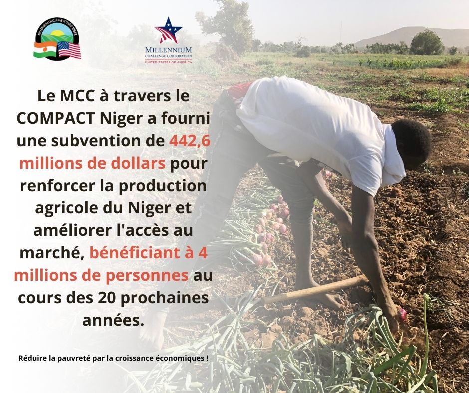 Millennium Challenge Account - Niger (MCA-Niger) (@mcaniger) on Twitter photo Le Compact du #Niger c'est 442,6 millions de dollars investis au bénéfice de 4 millions de personnes
<a href="/MCCgov/">Millennium Challenge Corporation</a> Le Compact du #Niger c'est 442,6 millions de dollars investis au bénéfice de 4 millions de personnes
<a href="/MCCgov/">Millennium Challenge Corporation</a>